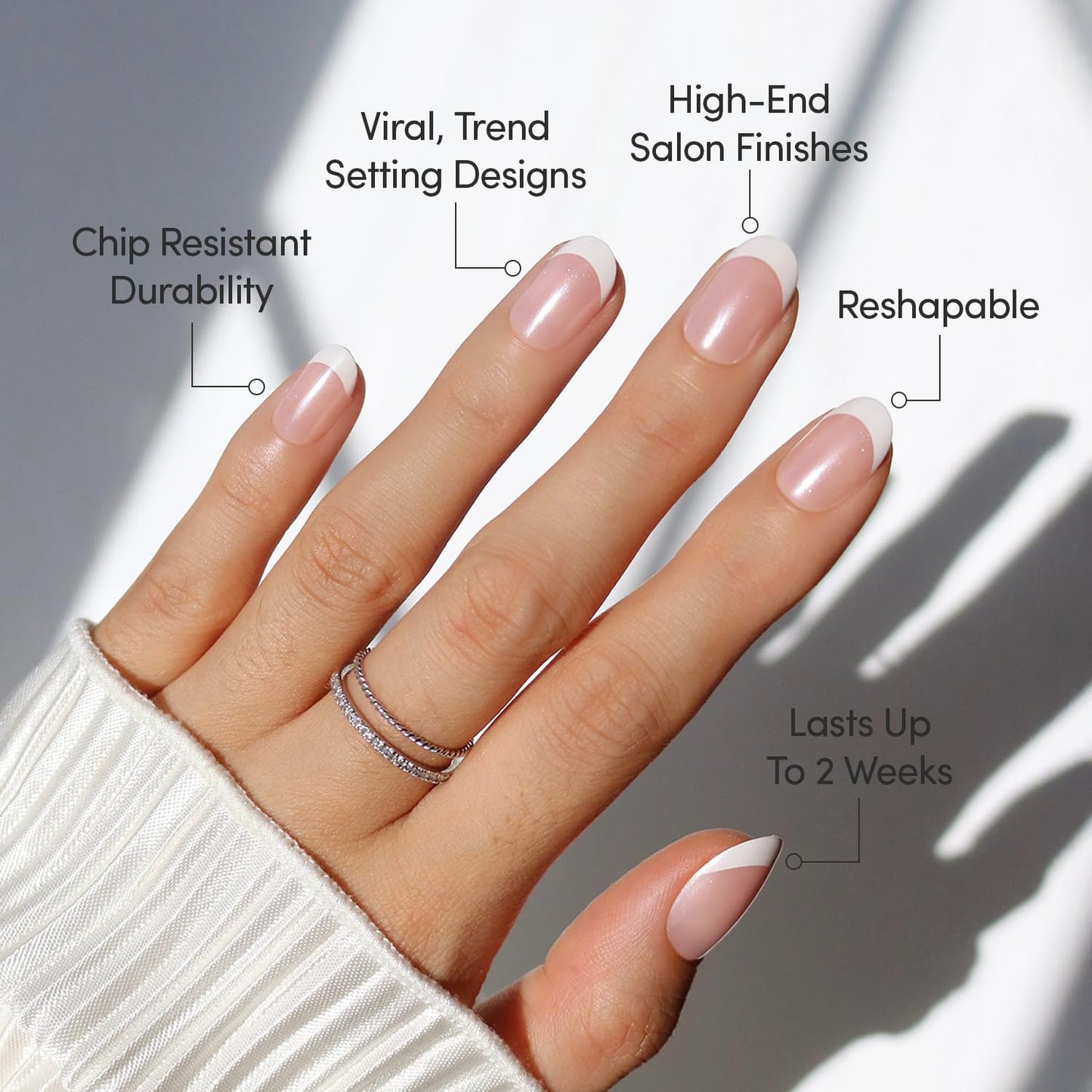 Glamnetic Press On Nails - Short Round Fake Nails, White French Tip Nails, She's A Pearl | 12 Sizes - 30 Nail Kit with Glue | Gift for Mom