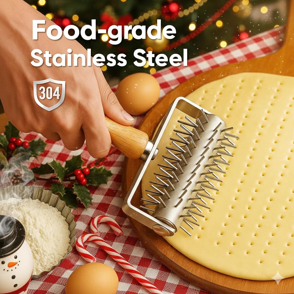EVEDMOT Pizza Dough Docker Roller Stainless Steel, Pin Puncher Dough Hole Maker, Docking Tool for Pizza Pie Cookie Pastry Bread