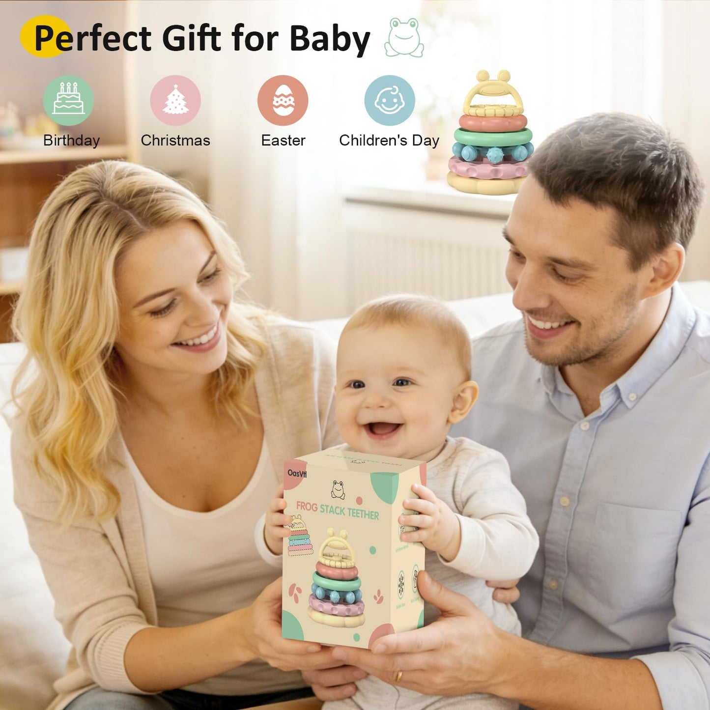 Baby Teething Toys 3-6 Months, Soft Silicone Stacking Rings Teether, 6-Piece Stackable Circles for Teething Relief Safe BPA-Free Teething Gift, Perfect Baby Shower & Birthday Present for Boys & Girls