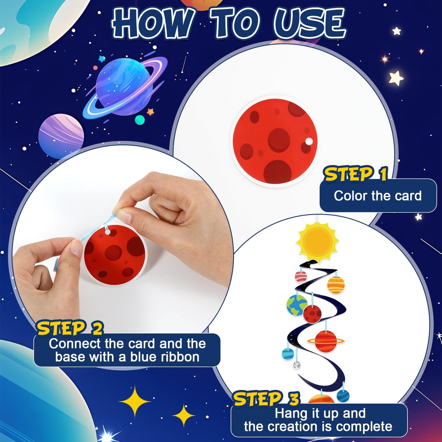 24 Sets Space Craft Kits DIY Solar System Hanging Decoration Make Your Own Outer Space Paper Crafts Ornament Galaxy Planet Star Stickers Games for Home School Classroom Activities Party Favor Gift
