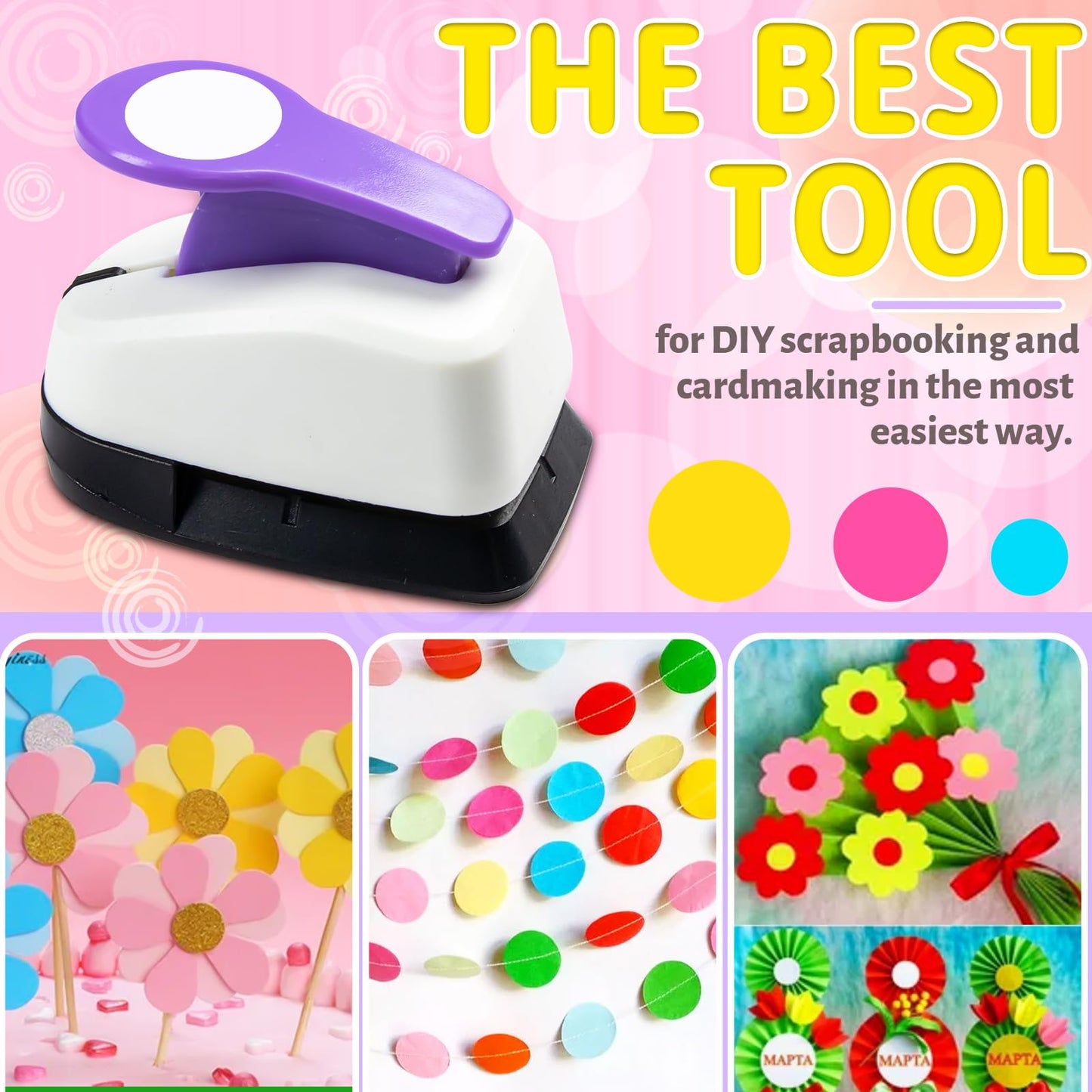 Craft Circle Hole Punch, 3pcs Different Size of Scrapbooking Punches Crafting Designs for Office Supplies, Card Making, DIY Albums Photos, Circle Cutter for Scrapbook Crafts Purple