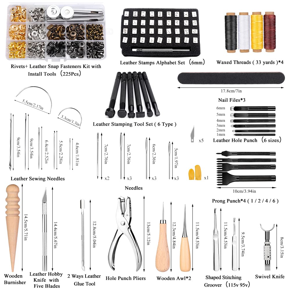 IMZAY 415 PCS Leather Working Kit, Leather Tool Kit, LeatherCrafting Kit for Beginners with Leatherworking Tools Punching Sewing Stamping Sanding Tools for Leathercraft Professional