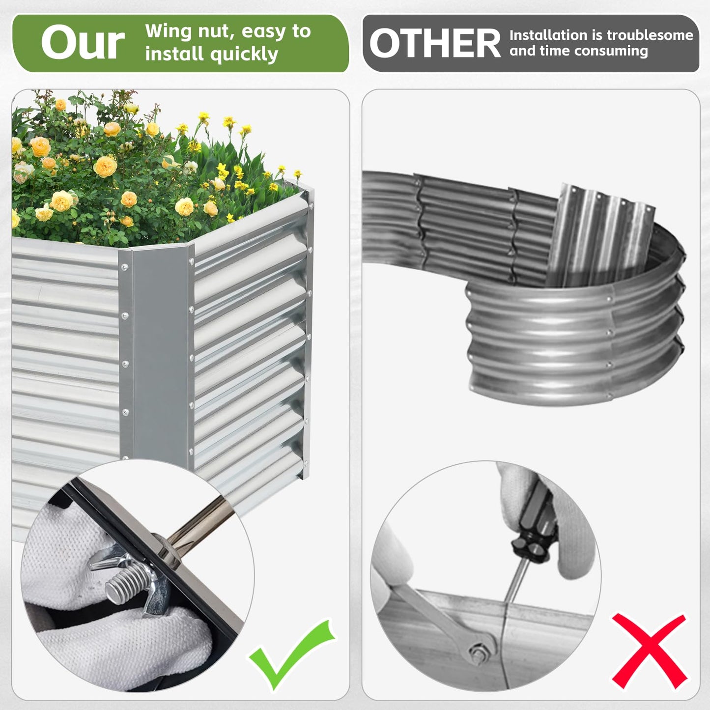GoCampDirect 4x2x2ft (2 Pack) Raised Garden Bed - Galvanized Deep Root Planter Boxes Outdoor with Wing Nuts and Safety Edges for Gardening Vegetables, Flowers, Herbs, Succulents - Silver