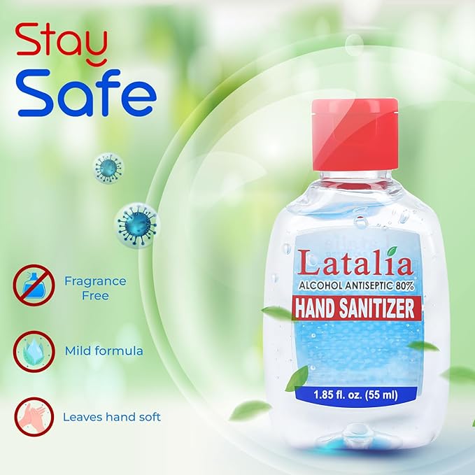 Latalia Mini Hand Sanitizer Travel Size Pack of 96 | 1.85 fl oz with 80% Alcohol Small Hand Sanitizer Bulk For Non-Sticky, Unscented, Gentle & Fresh Hands Anytime