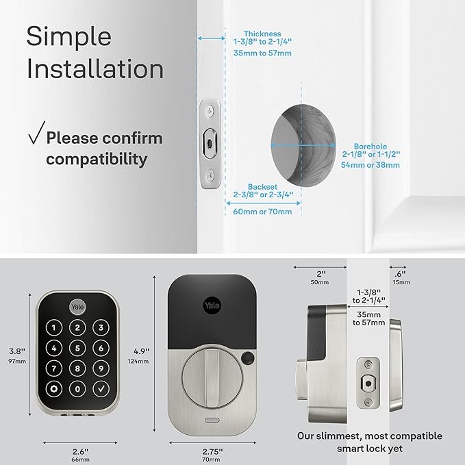 Yale Assure Lock 2 Touch Deadbolt, Satin Nickel Keyless Entry Door Lock with Touch Digital Keypad and Fingerprint Scanner, (No Wi-Fi), YRD450-F-BLE-619