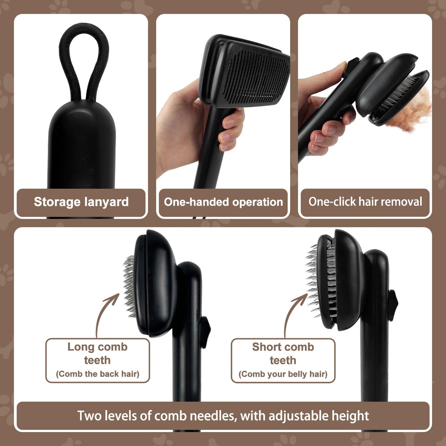 Self Cleaning Deshedding Cat Brush for Dogs & Cats,Adjustable Cat Brushes for Indoor Cats, Easy to Clean Grooming Tool for Long & Short Haired Pets