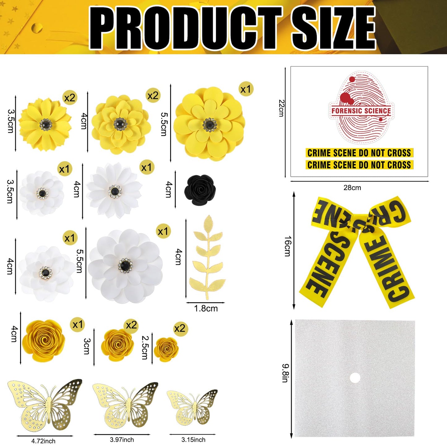 Gersoniel Criminal Justice Graduation Decorations Glitter Grad Cap Topper Graduation DIY Accessory Kit Included Paper Flowers Crime Scene Printed Bow Scale Sticker for Hat(Stylish)