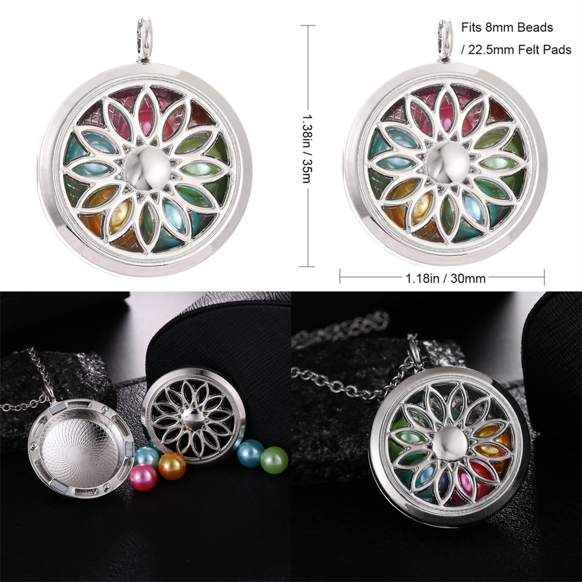 Vie jeune 5pcs Mixed Pearl Cage Floating Pendant Aroma Diffuser Charms Stainless Steel Tone Perfume Essential Oil Diffuser Necklace Pendant Locket Jewelry (Style 4)