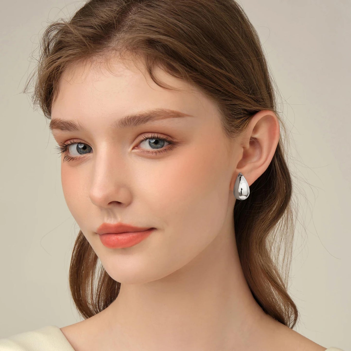 Gacimy Silver Tone Teardrop Earrings Dupes for Women, Chunky Drop Earrings for Women with 925 Sterling Silver Post, 0.7 Inches