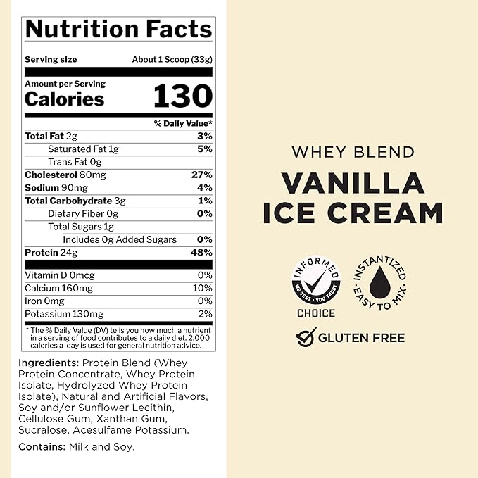 Rule One Proteins, R1 Whey Blend - 24g Fast-Acting Whey Protein Concentrates, Isolates, and Hydrolysates Per Serving, with Naturally Occurring EAAs and BCAAs (1 Pounds*, Vanilla Ice Cream)