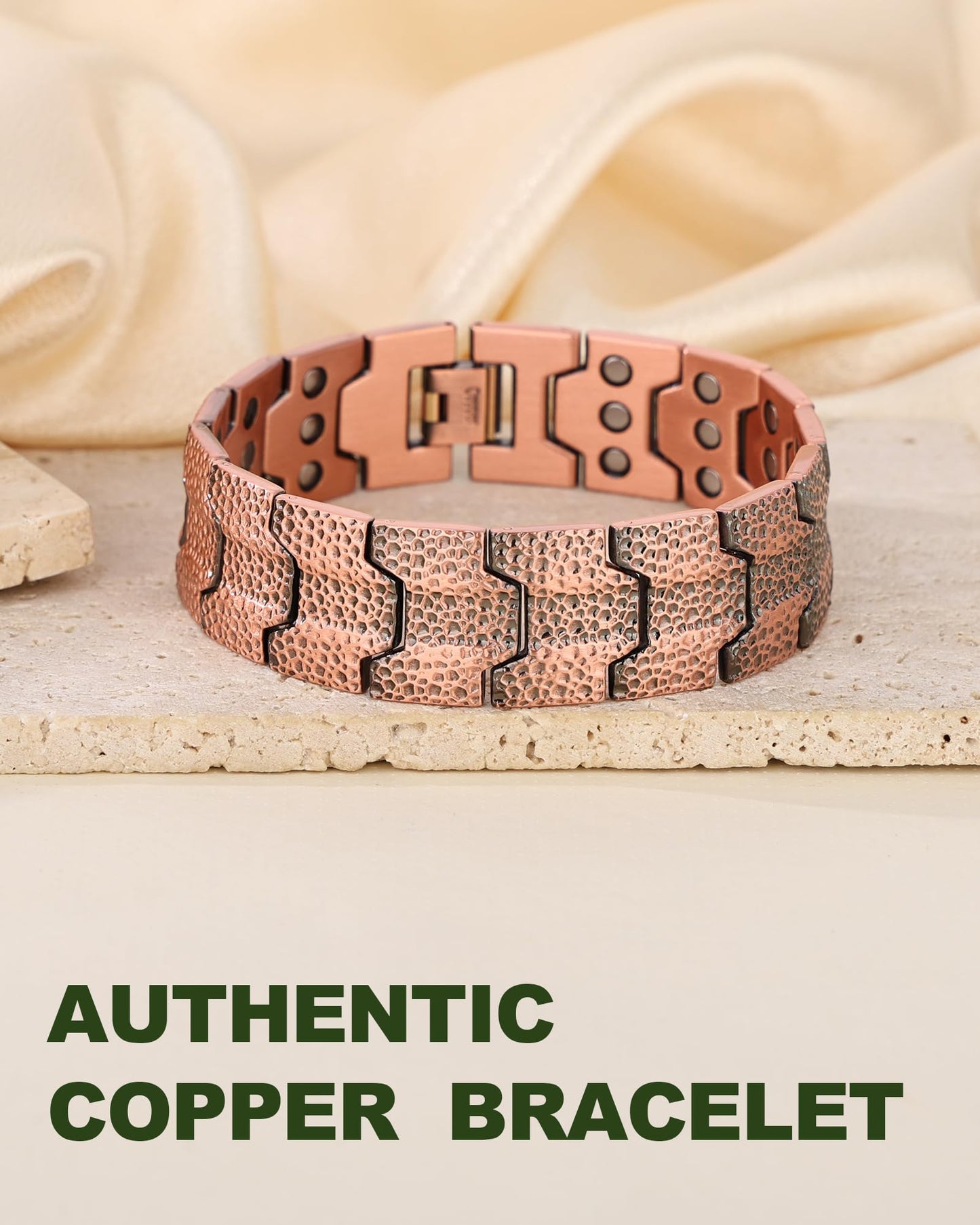 MagEnergy Copper Bracelet for Men, 3X Strength Magnetic Bracelet with 3800 Gauss Magnets, Hammered Design&Patent Pending, Adjustable Length with Sizing Tool