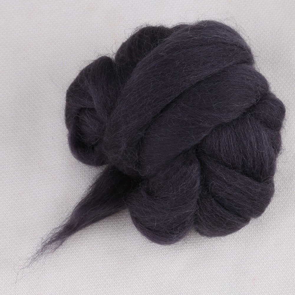 Hilitand 1 Roll Wool Roving, Colorful Needle Felting Hand Sewing Trimming Merino Wool Fibre Dark Gray (2oz)