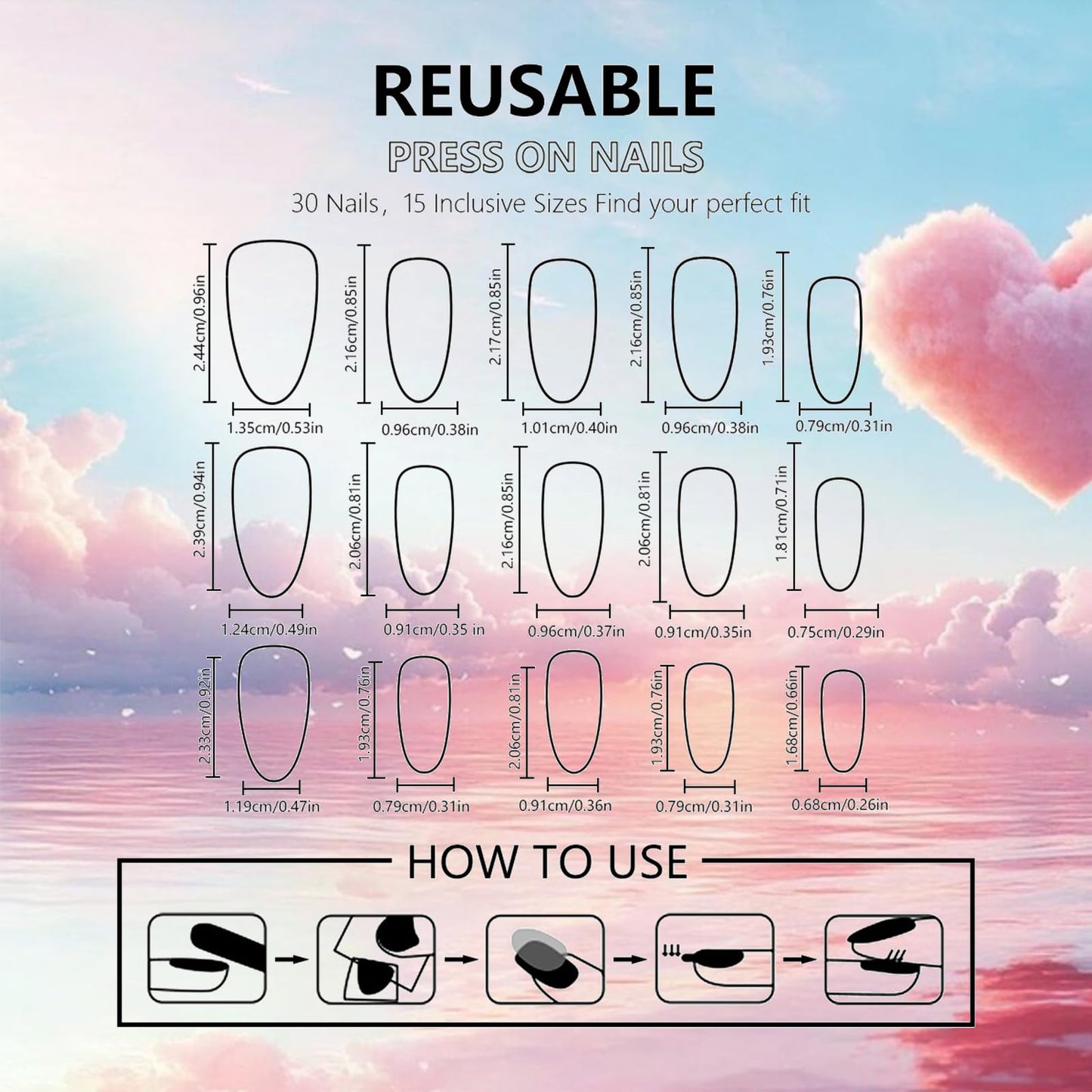 30 Pcs 3D Love Heart Press on Nails Stars Acrylic Fake Nail Moon Gel Glue on Nail Valentines Almond Medium False Nails Glossy Pink Glitter Gradient Stick on Fingernails for Women Valentine's Gift