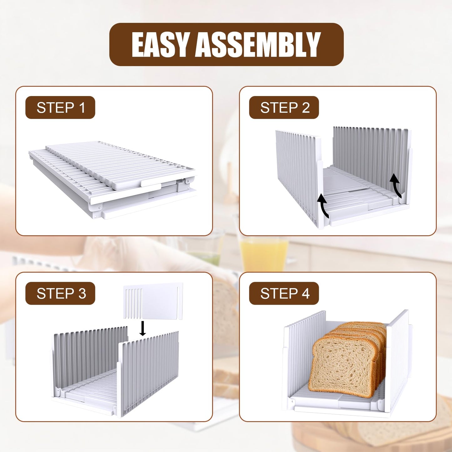 Fanlory Bread Slicer,Adjustable Thickness And Width Guide Bread Slicer, Foldable and Compact Bread Slicing for Homemade Bread - Kitchen Gadget, Baking Tool,Gift for Mom Dad white