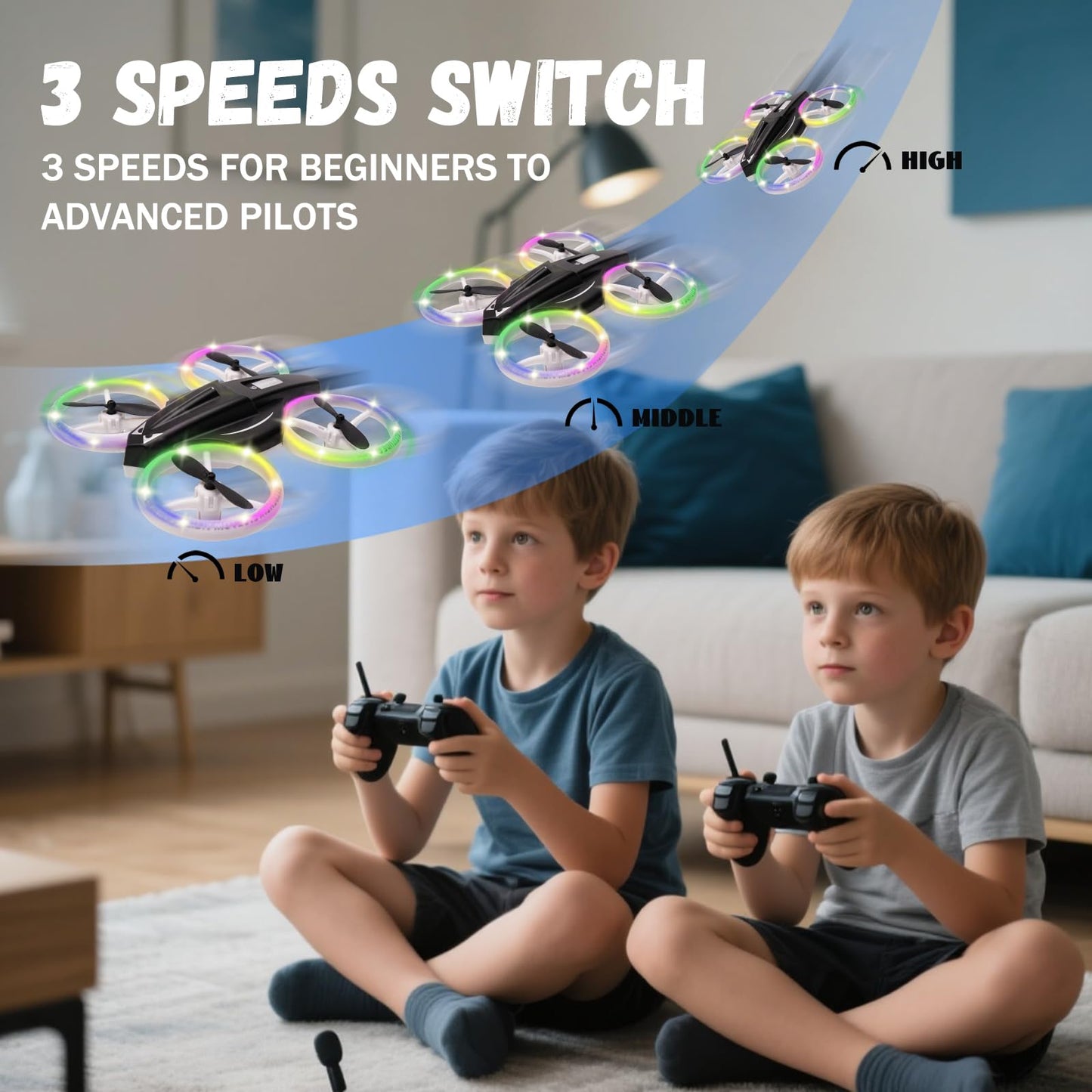 Mini Drone Toy For Children, Remote-Controlled Drone, Quadcopter With Altitude Hold And Headless Mode, All-Around Propeller Protection. Led Lights, 3 Speed Modes, Gift For Boys And Girls (Black).