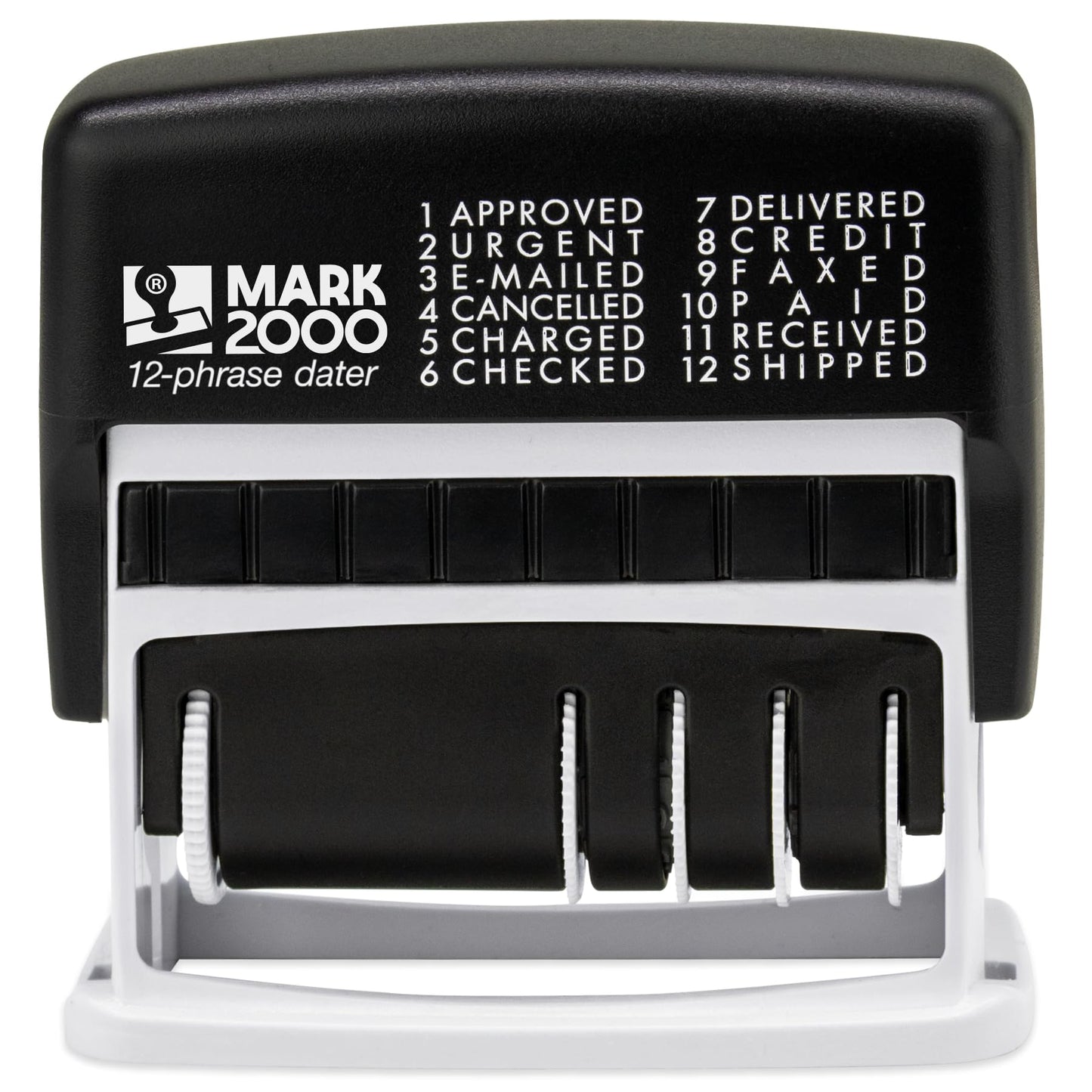 Mark 2000 12-Phrase Dater - Self-Inking Stamp - Blue Ink, Red Date