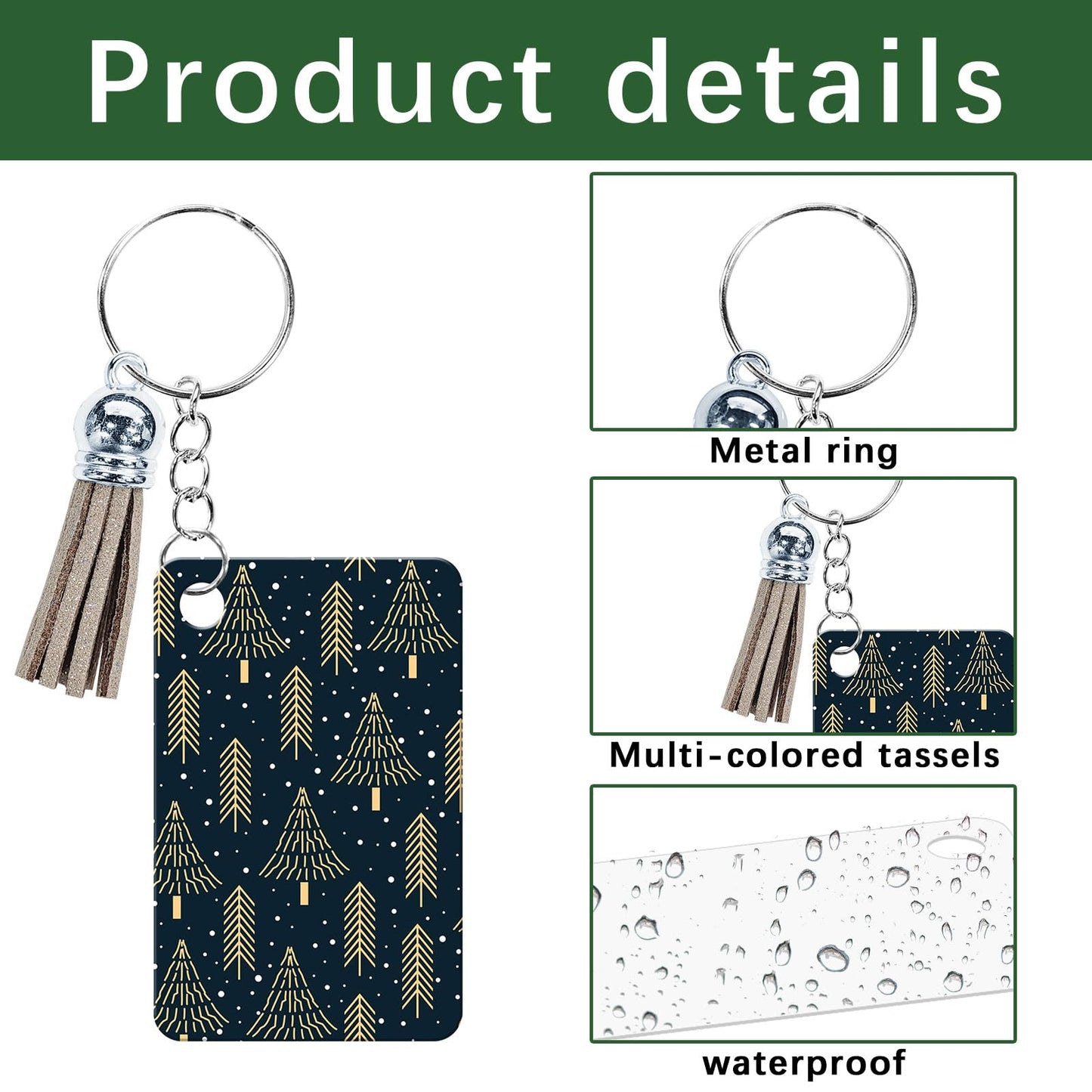 GEKIXUTP 160 Pcs metal Sublimation Keychain Blanks Bulk,Double Sided Sublimation Blanks Keychain Heat Transfer Keychain Blanks with Tassels,Sublimation Ornament Blanks key chain