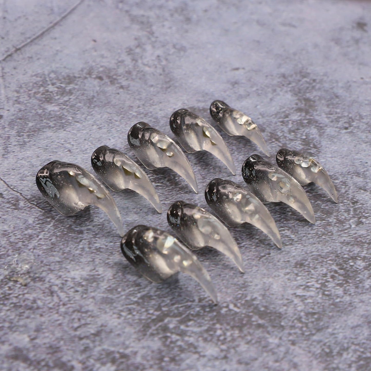 Handmade Press on Nails Halloween Goth Fake Nails with Extra Curved Eagle Claw Designs Luxury Silver Glitter False Nail Art Thickened Muti-Layer Gel Long Curved Press on Nail for Women (Size M)