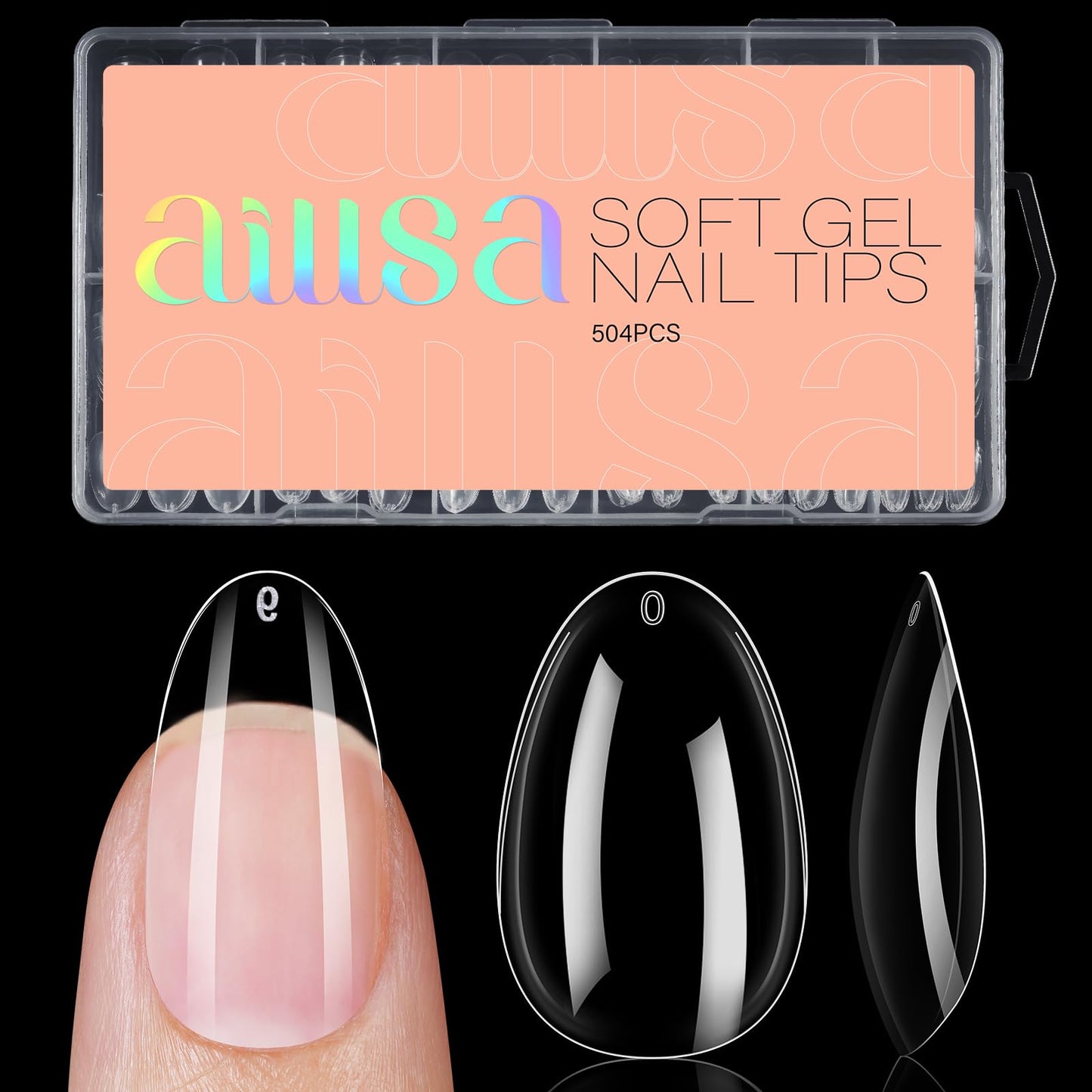 AILLSA Short Oval Round Nails 504PCS Clear Gel Nails Tips Press on False Soft Nails Tip Full Cover Fake Gelly Nails Tips for Nail Extension DIY Home Salon Gift, 10 Sizes Preshaped Nail Tips