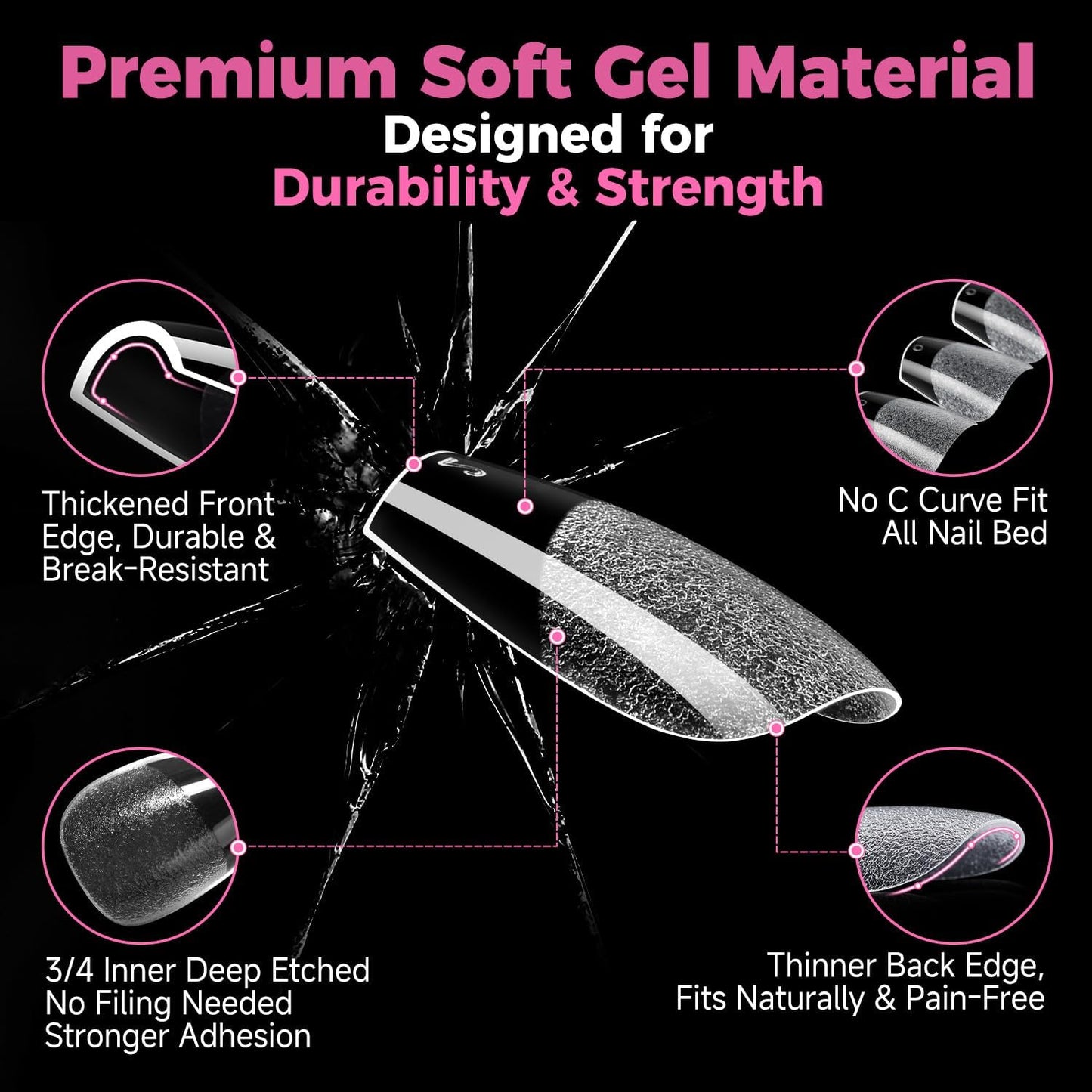 UNA GELLA Gel Nail Tips Coffin Short 15 Sizes Short Coffin Press On Nails Pre-Etched 300pcs Soft Gel Nail Tips Full Cover For Nails Extension Home DIY Salon