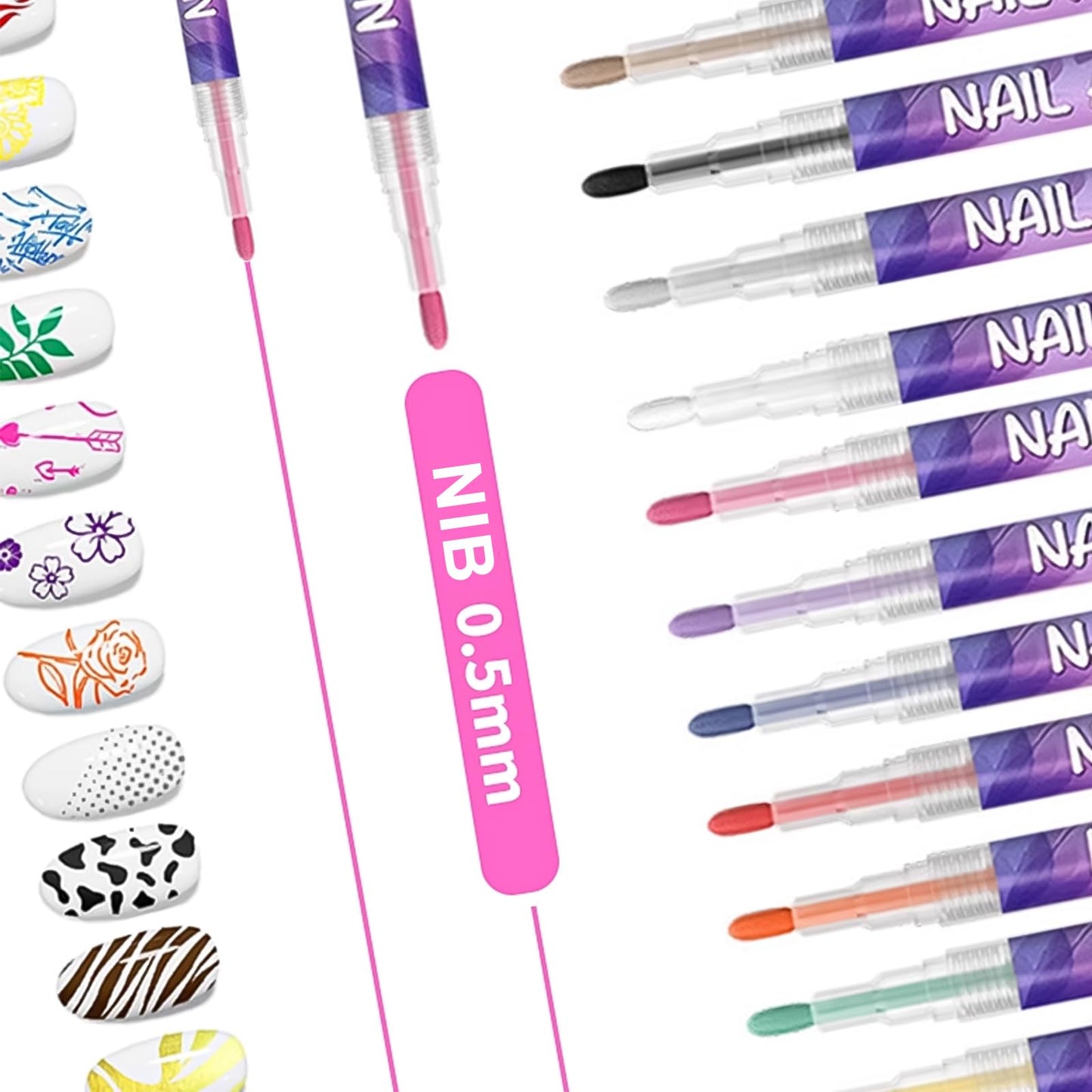 Zisen Bilen Nail Art Marker - 12 Vibrant Colors Nail Polish Markers, Quick Dry Waterproof DIY Nail Pens for Beginners