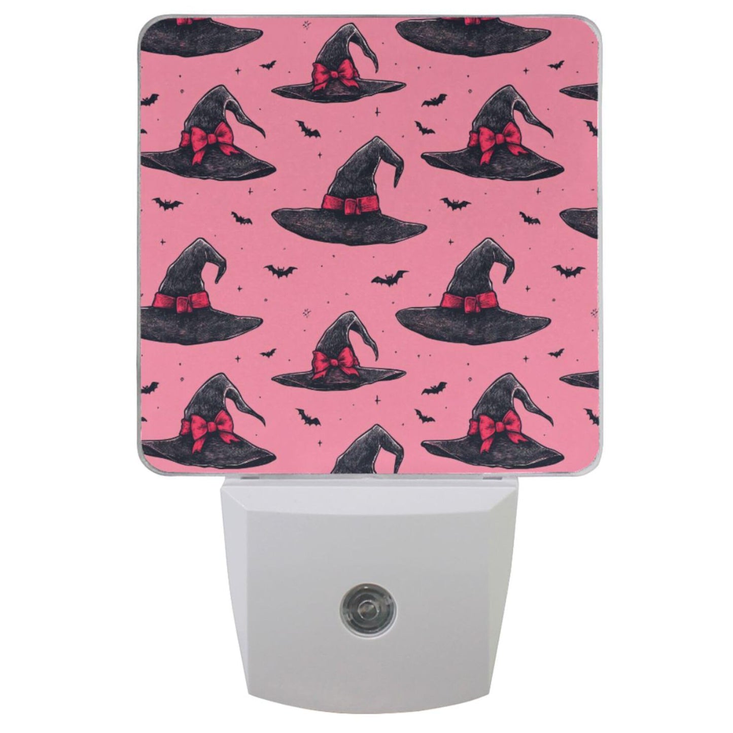 Halloween Witch Pink Bow Happy Halloween LED Sensor Night Light Set of 2 Happy Black Bat Castle Moon Spooky Ghost Boo with Adjustable Brightness Eye-Caring for Home Bedroom Office Parlour
