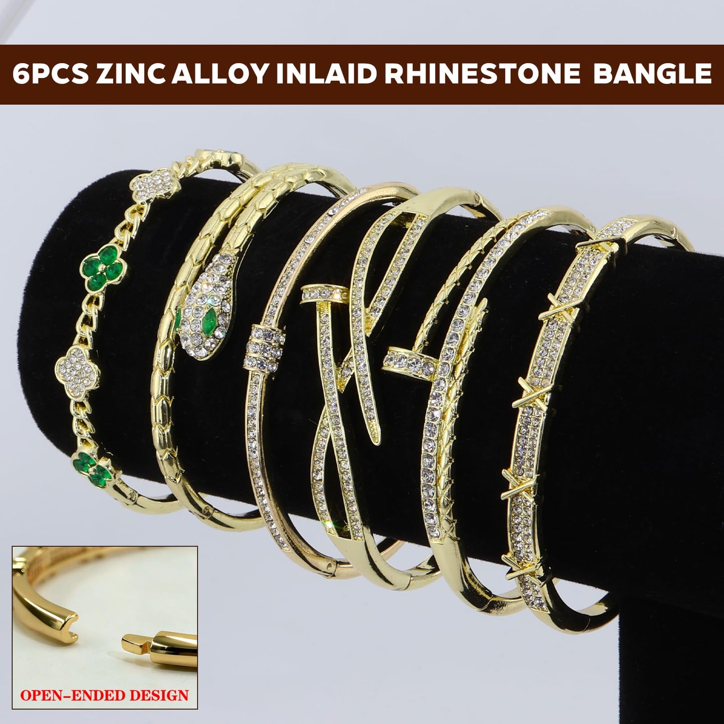 6PCS Gold Bangle Bracelet Set for Women, Light Luxury High-End Designer Style, Zinc Alloy with Cubic Zirconia, Stackable, Ideal Gift for Birthday Christmas Valentine's Day Mother's Day