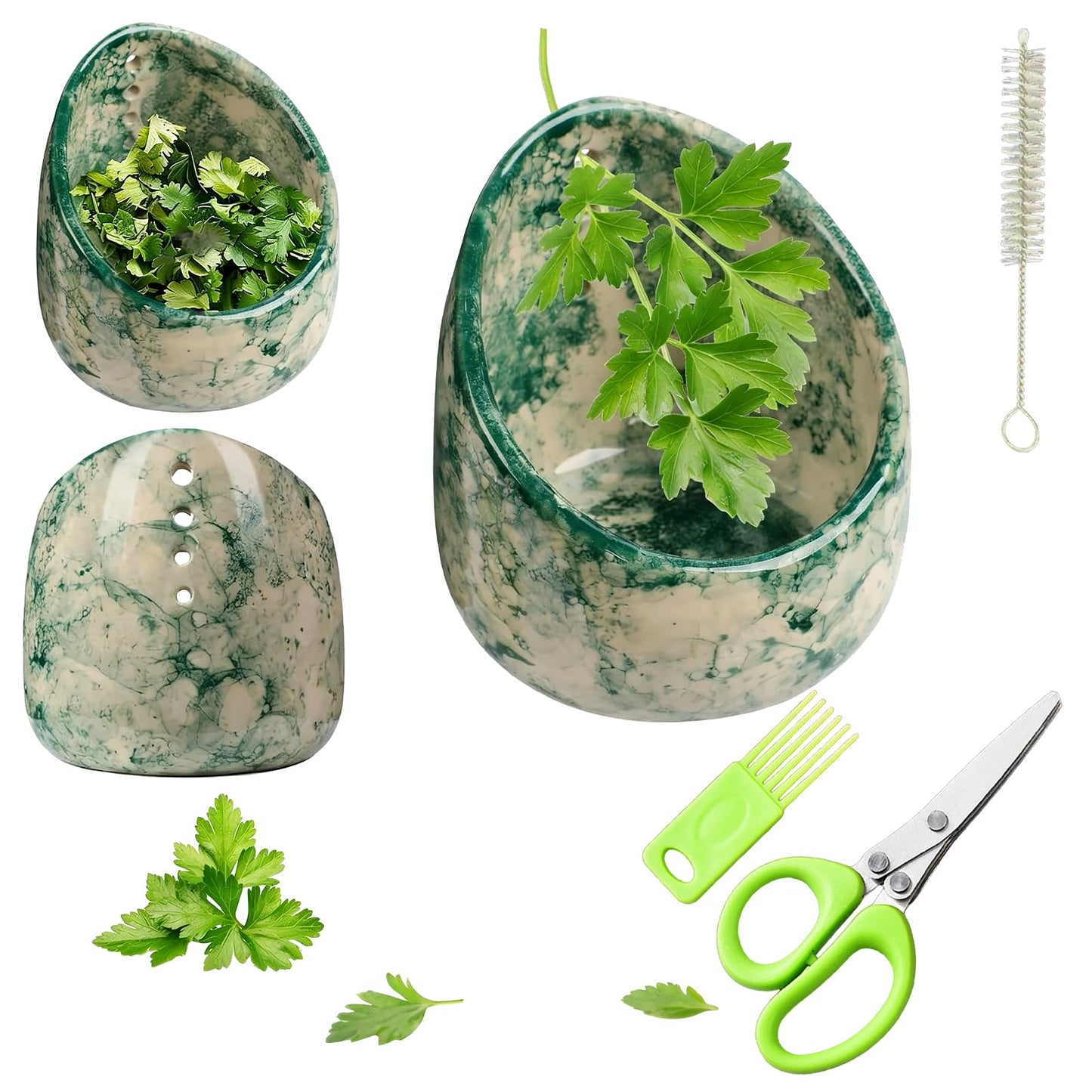 Handmade Ceramic Herb Stripper Bowl with Scissors, 2 in 1 Pottery Herb Cutter Set for Kitchen, Perfect for Separating Leaves and Stems, Essential Kitchen Gadgets 2026