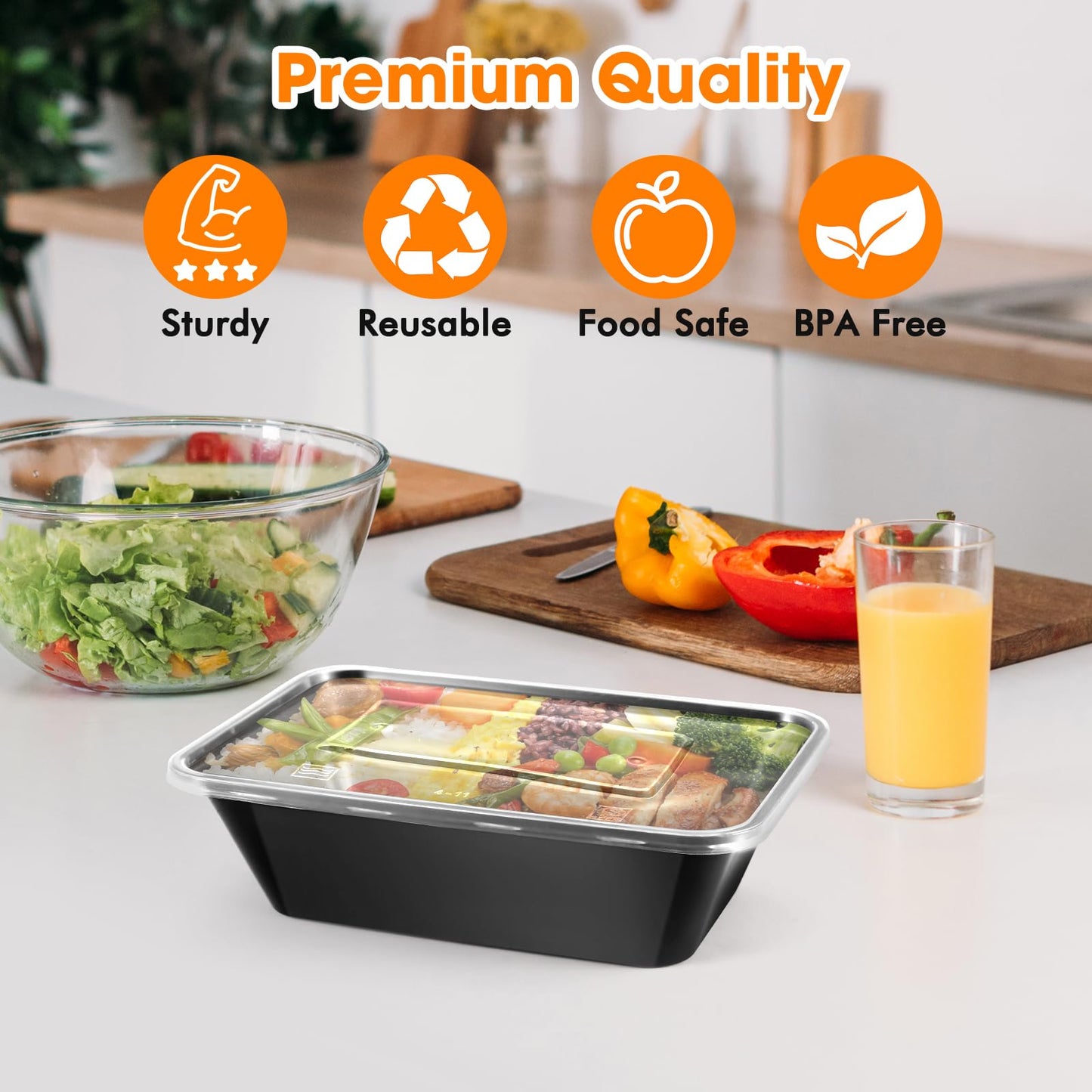 fapugh 50 pack (100 pieces) 25oz meal prep containers, reusable, easy to open with lid, food safe, suitable for microwave ovens, refrigerators and dishwashers, plastic food storage trays