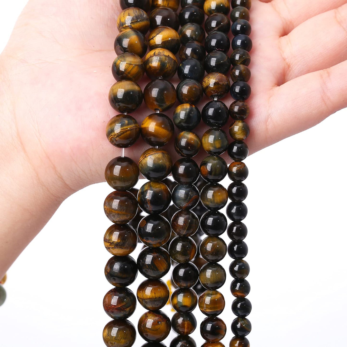 Yellow Blue Tiger Eye Beads Natural Stone Round Loose Beads Energy Gemstone Healing Power for Jewelry Making 8mm 46pcs 15"