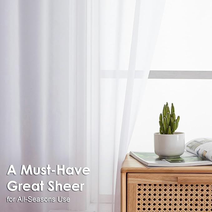 OVZME White Sheer Curtains 78 Inches Long 2 Panels - Soft Light Filtering Window Sheer Panels for Living Room/Bedroom, Top Dual Rod Pocket, 1 Pair, Each 42Wx78L Inches