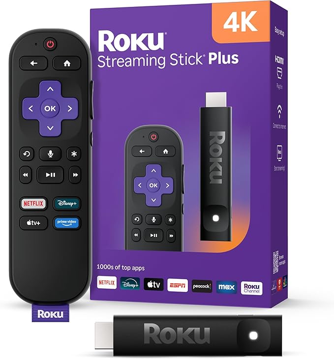 Roku Streaming Stick Plus 2025 - 4K & HDR Roku Streaming Device for TV with Voice Remote - Free & Live TV