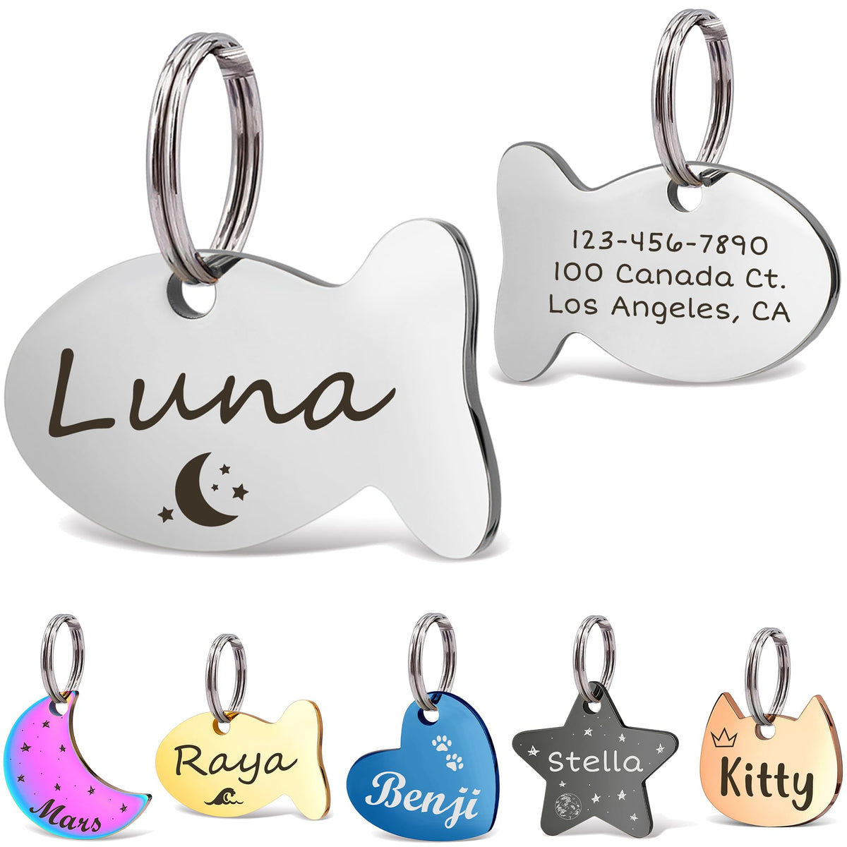 Anavia Small Size Dog Cat ID Tags, Small/XS Personalized Color Plated Stainless Steel Puppy Kitten Name Tags, Customized Engraved Nameplate Pet Collar Tag (Blue, Star)