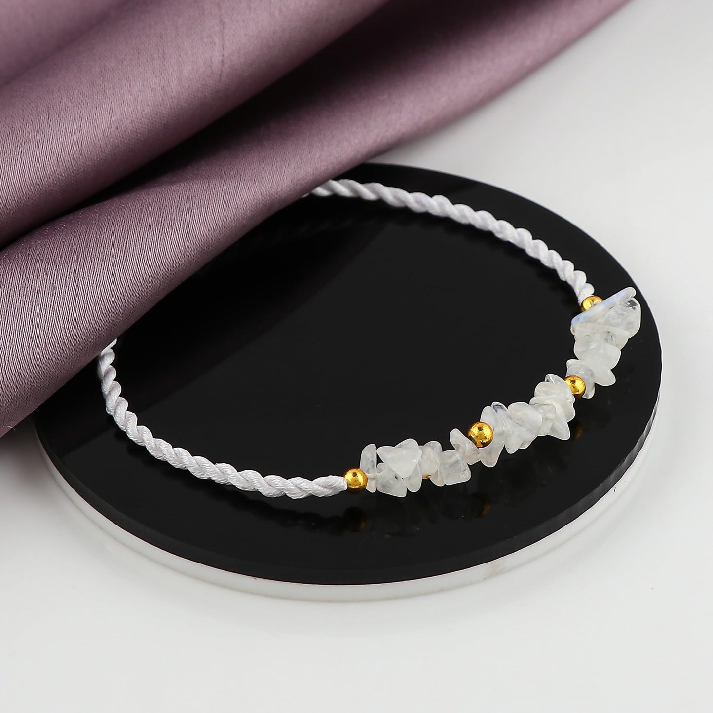 GEMSYMPHONY Moonstone Gemstone Chips Rope Bracelet – Adjustable Handmade Crystal Chip Bead Bracelet for Women & Men, Natural Stone Healing Jewelry, Boho Style, Unisex Spiritual Gift (Moonstone)