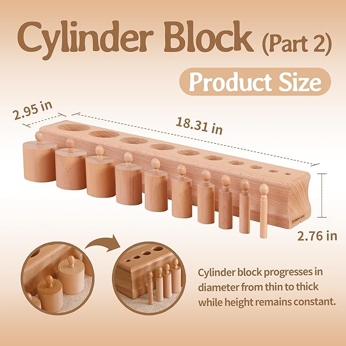 MONTESSORI OUTLET Cylinder Block (Part 2) for Children Aged 3-6 Montessori Education at School and Home
