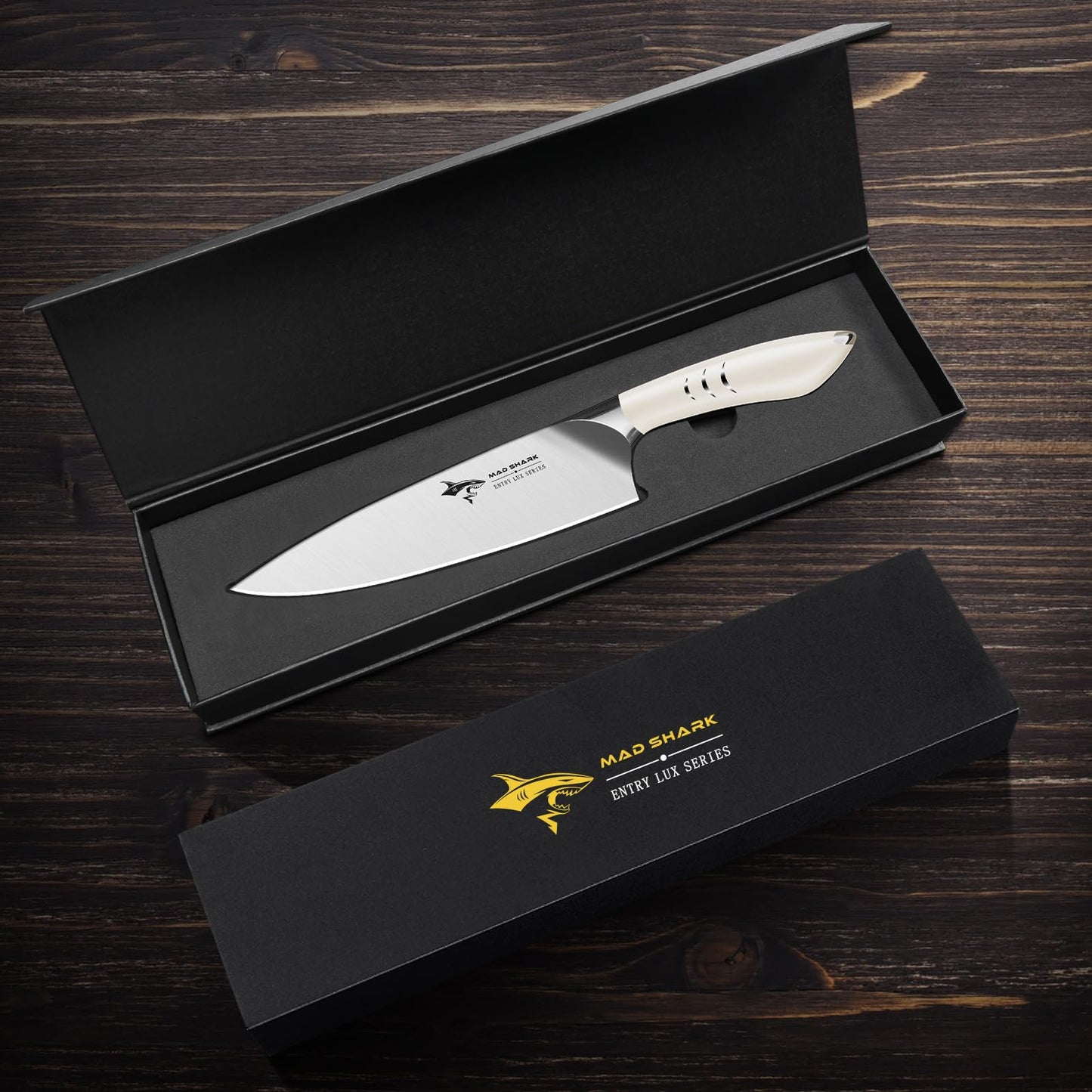 MAD SHARK Chef Knife 8 inch Kitchen Knife High Carbon Stainless Steel Sharp Chef's Knives with Ergonomic Handle, Cooking Knife with Gift Box, Birthday Gifts for Mom/Dad(White)
