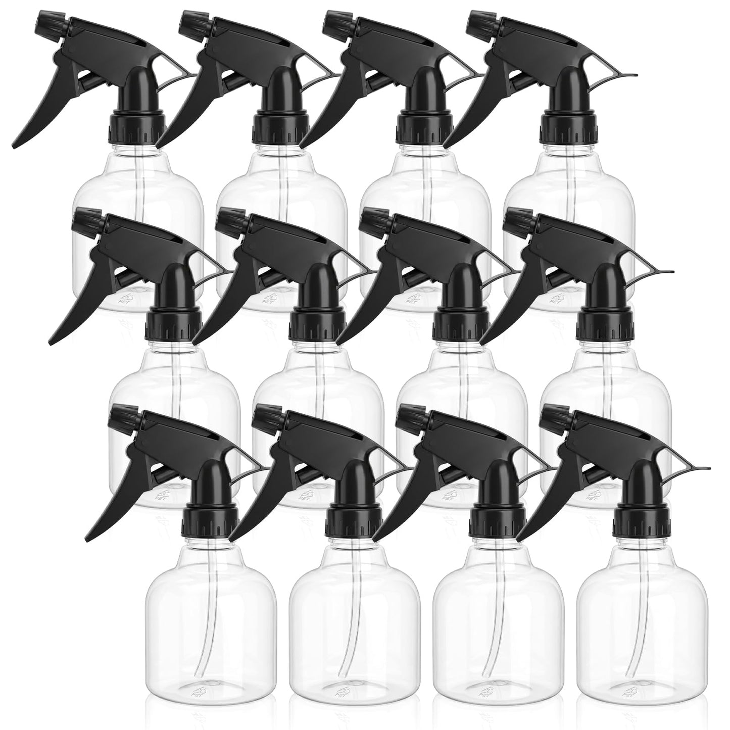 Bekith 12 Pack 8 Oz Empty Plastic Spray Bottle with Black Trigger Sprayers - Adjustable Head Sprayer from Fine to Stream - Refillable Sprayer for Water, Kitchen, Bath, Beauty, Hair, and Cleaning