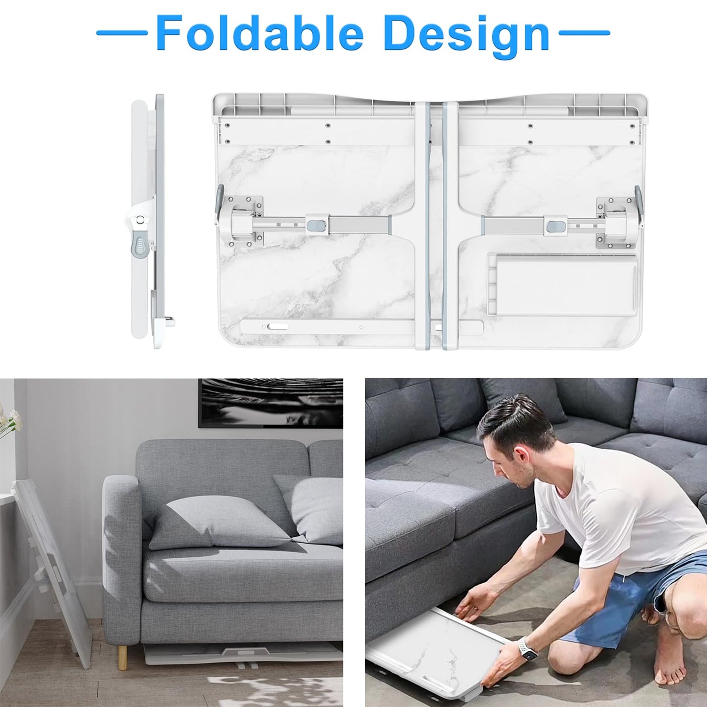 HETTHI Laptop Bed Desk, Adjustable Laptop Lap Desk with Drawer, X-Large Foldable Bed Table Tray for Bed Couch Floor Desk Writing Working Reading Eating Painting (Marble, 23.6"×15.7")
