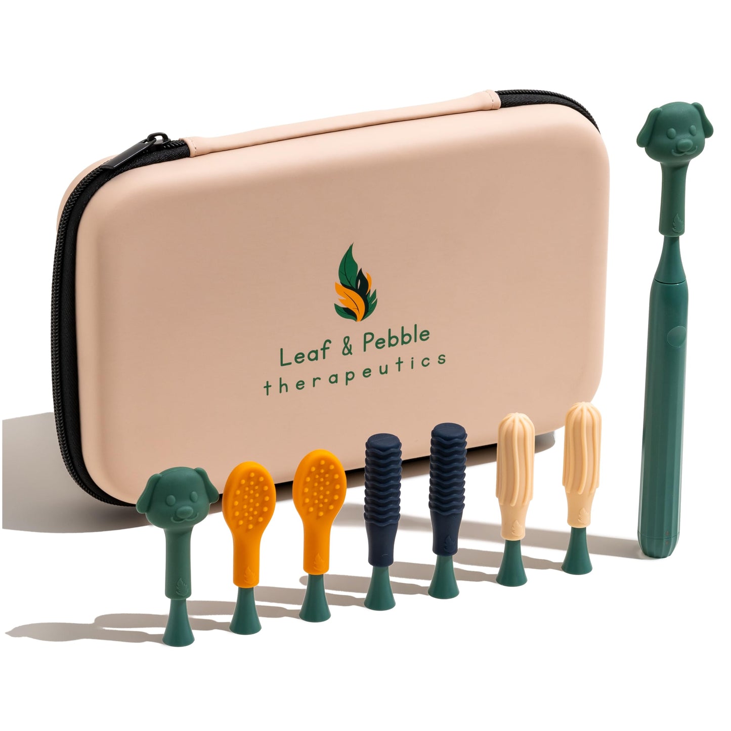 Leaf and Pebble TheraVibe Oral Motor Therapy Pen Kit with 8 Textured Tips | Natural Silicone Therapy Stimulator Tool for Speech & Feeding | Sensory Vibration Device for Autism, ADHD & Special Needs