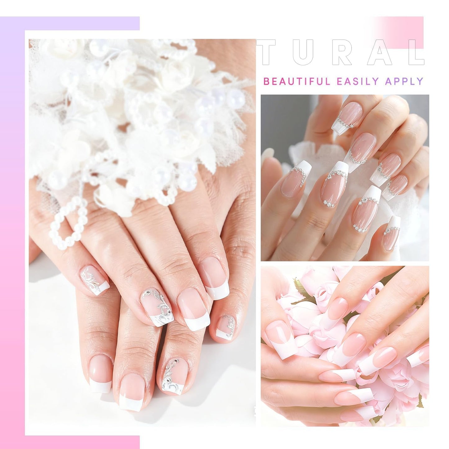 AORAEM White French Nail Tips 120 PCS Short French Style Acrylic Nail Tip 12 Sizes False Nails Clear and White Press on Nails for Women