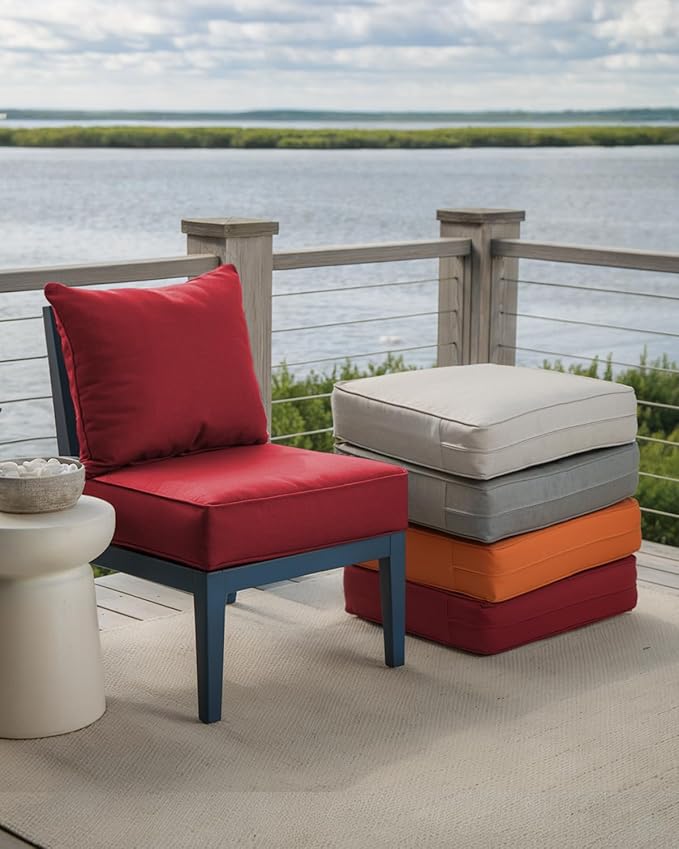 Luxury 24x24x6 Inch Outdoor Cushions - Water&UV&Fade Resistant 1 Set Zippered Patio Chair Back&Seat Cushion for Wicker Dining Rocking Swivel Chairs Loveseat Couch Sectional Sofa - Red