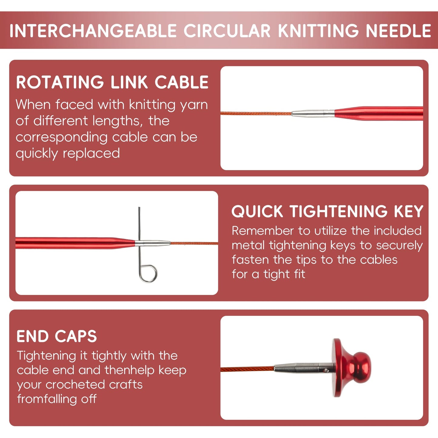 Interchangeable Circular Knitting Needles Set - 13 Pairs | Premium Aluminum Knitting Needles & Accessories | Red1