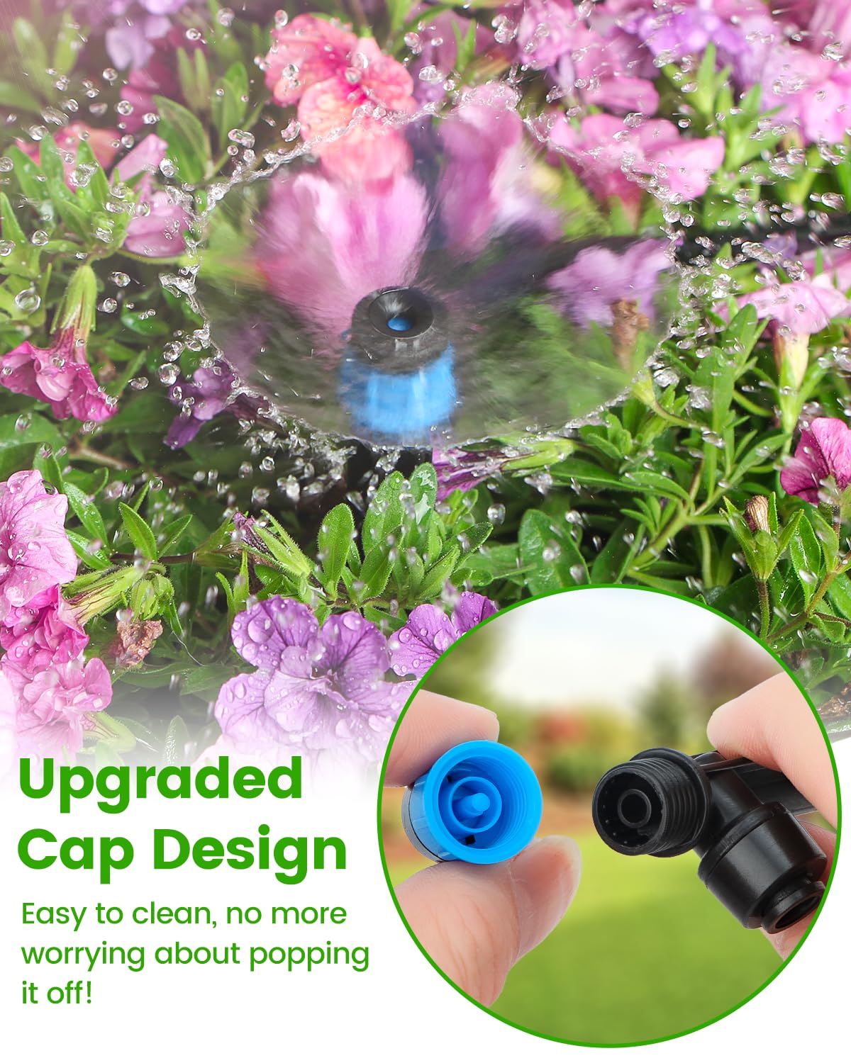 Landtouch 36Pack Drip Irrigation Parts, Quick Connect 1/4" Adjustable 360° Emitter Sprinklers with 6" Stake, Easy-Clean for Garden & Farm Irrigation Systems