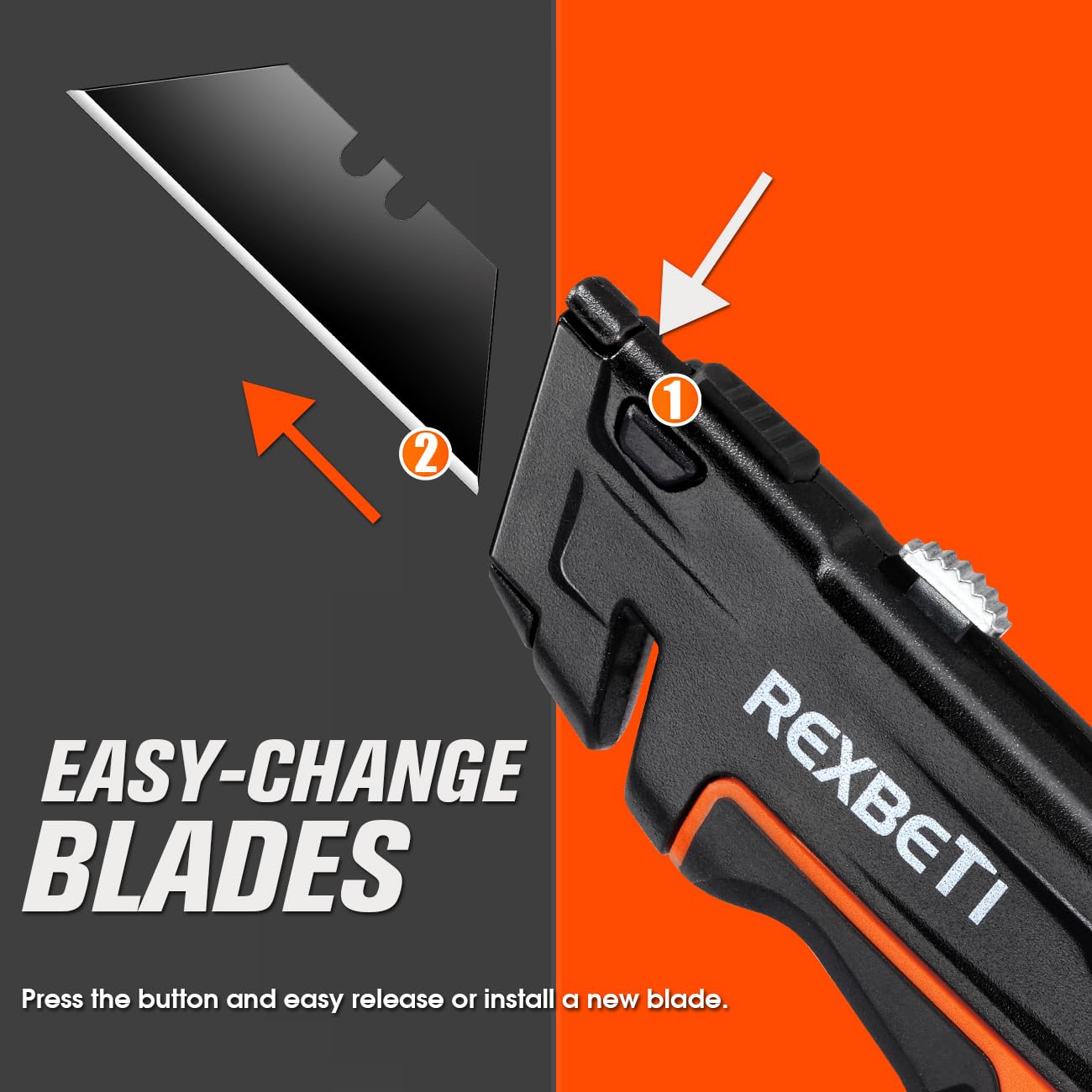 REXBETI 2-Pack Utility Knife, SK5 Heavy Duty Retractable Box Cutter for Cartons, Cardboard and Boxes, Blade Storage Design, Extra 10 Blades Included（Total 18 Blades）