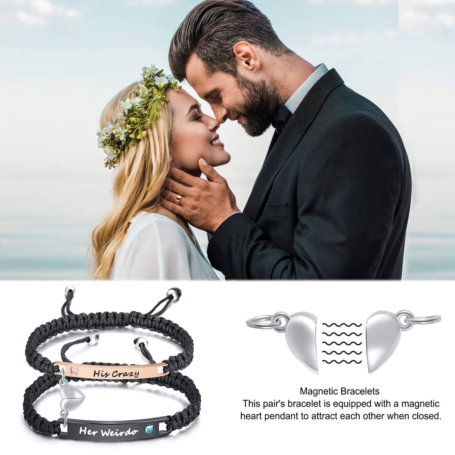 MEALGUET Personalized Couple Bracelet Customized Couple Bracelets Set Mutual Attraction Custom Name Relationship Bracelet Personalized Gift for Men Women