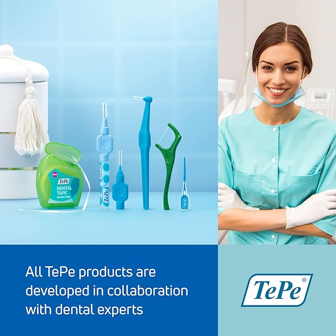 TePe Interdental Brush Angle, Angled Dental Brush for Teeth Cleaning, Pack of 6, 0.7 mm, Medium Gaps, Yellow, Size 4