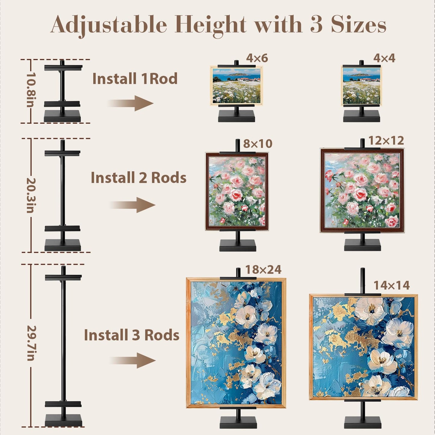 AZEAM Tabletop Easel Stand, Adjustable Poster Stand for Frames up to 29" , Black Metal Standing Easel Display Stand for Art Signs Photos, Framed Artwork Display Easel Stands for Home Events