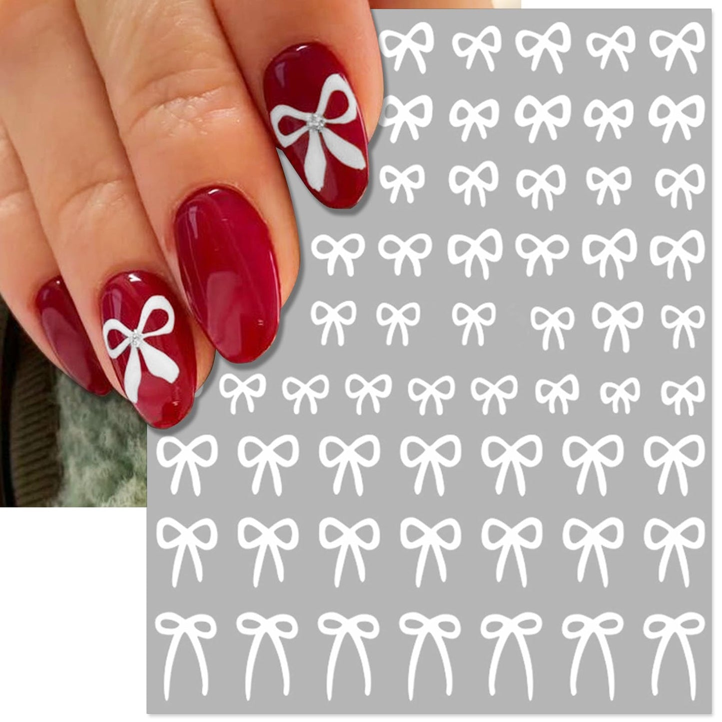 IDDFEVE Bow Nail Art Stickers - Colorful Big Bow Self-Adhesive Nail Decals for DIY Valentines Day Manicure (6 Sheets)
