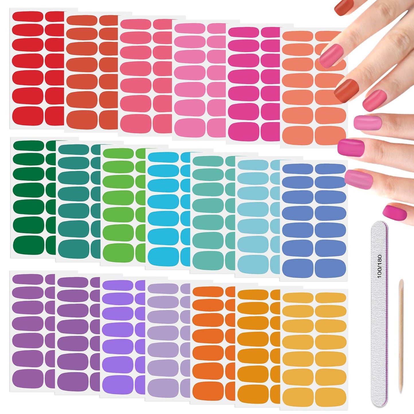 DANNEASY 20 Sheets Nail Stickers Full Nail Wraps Bright Solid Color Nail Polish Strips for Women Gel Nail Strips Self-Adhesive Fingernails Manicure Sticker Nail Art with Nail File, Cuticle Stick