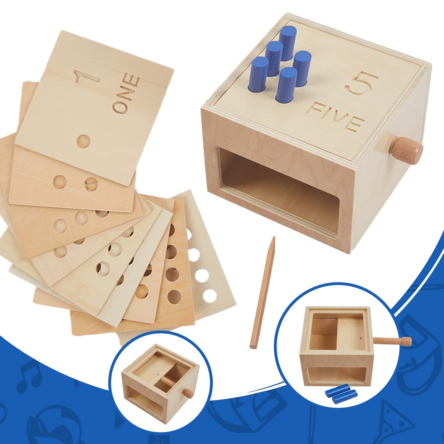 Wooden Montessori Toddler Counting Peg Board Box - Numbers & Math Toys for 1-3 Year Olds